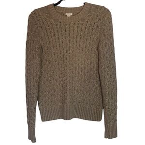 J. Crew Cable Knit XS Crew Neck Sweater in Tan and  Metallic Gold